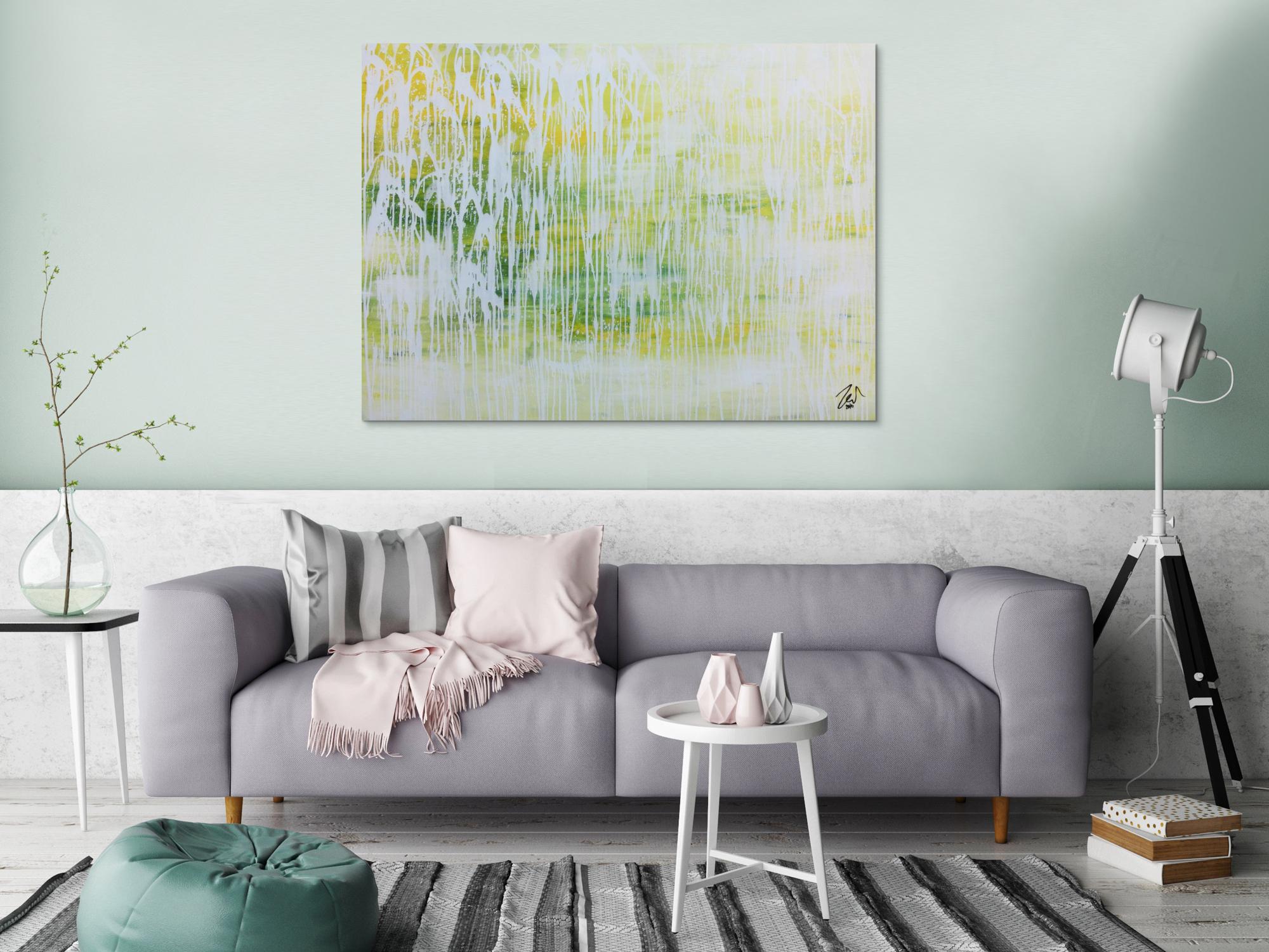 Helles Acrylgemälde abstrakt in modernem grün