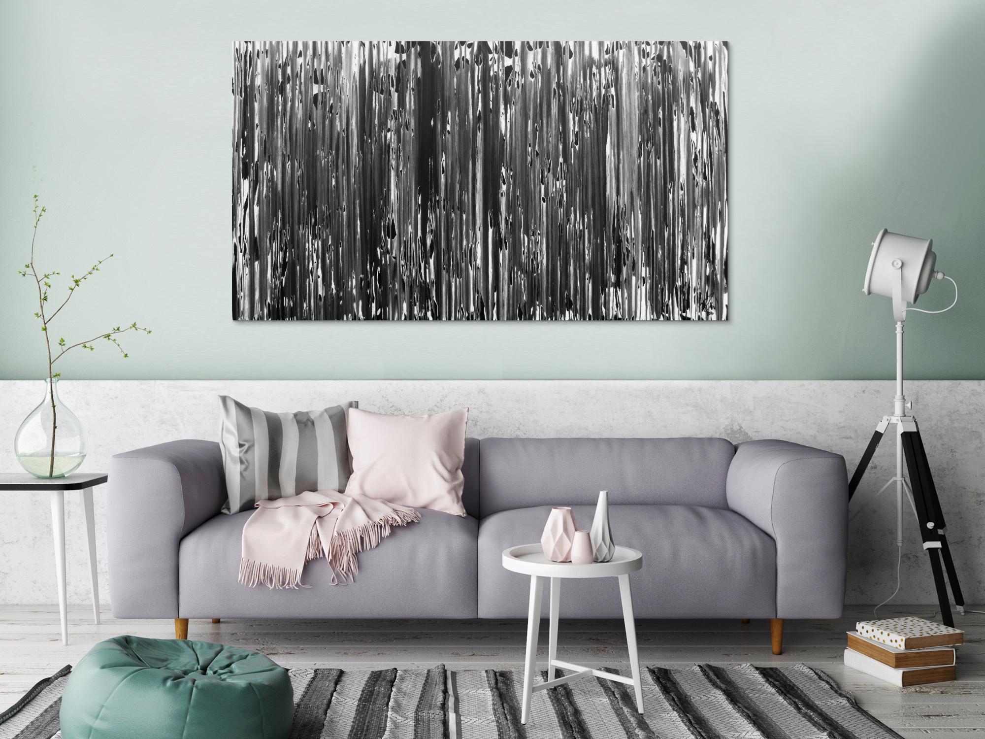 Modernes Acrylgemälde schlicht abstrakt in schwarz weiß