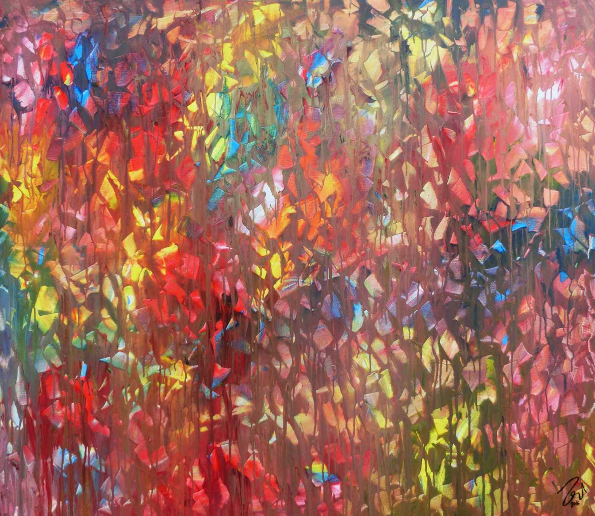 Buntes Acrylgemälde abstrakt modern mit vielen hellen Farben