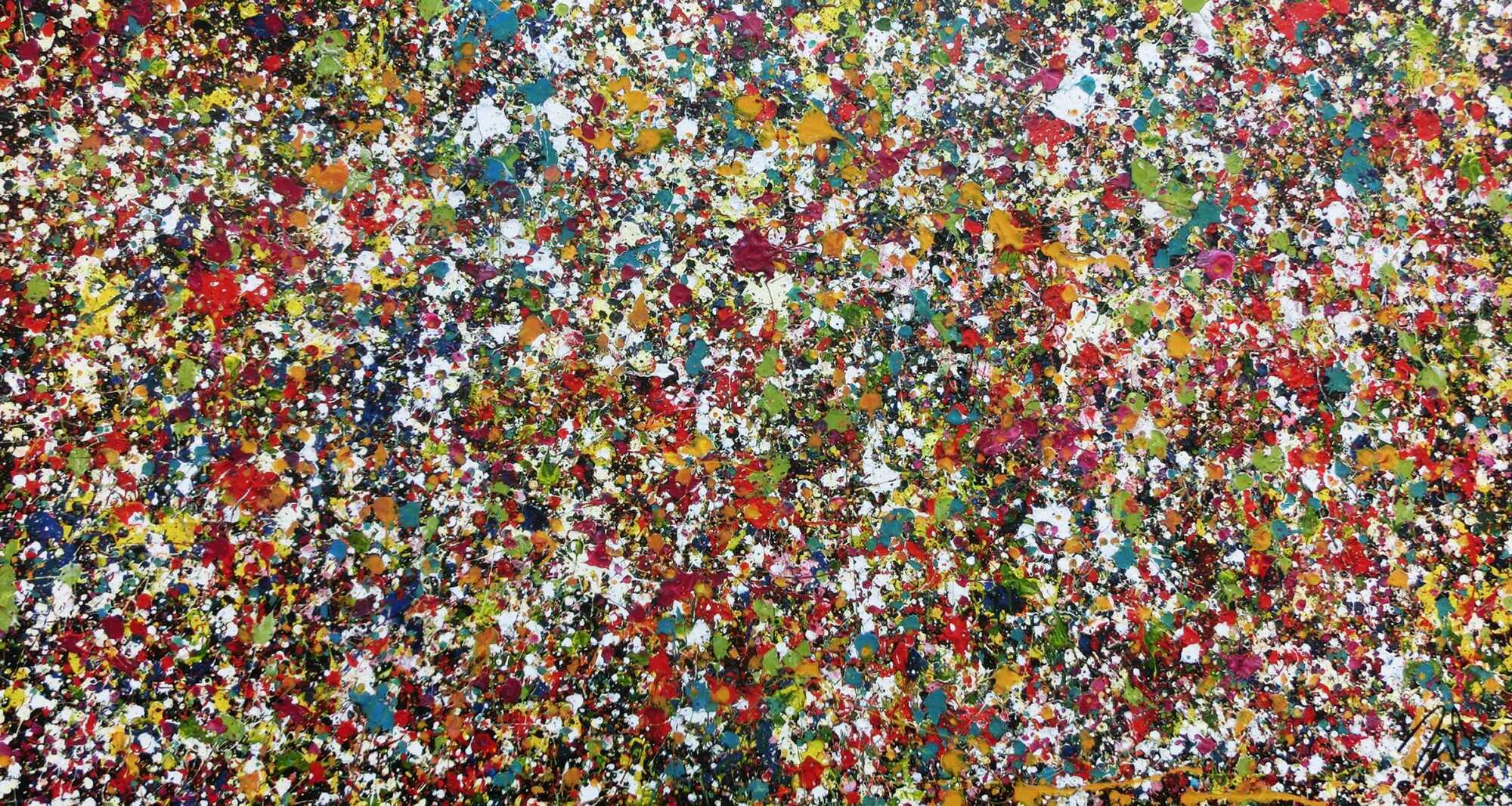 Sehr buntes Acrylgemälde abstrakt mit vielen kleinen bunten Flecken