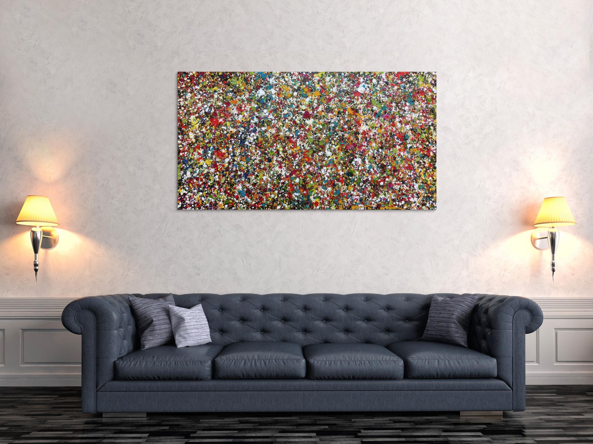 Sehr buntes Acrylgemälde abstrakt mit vielen kleinen bunten Flecken