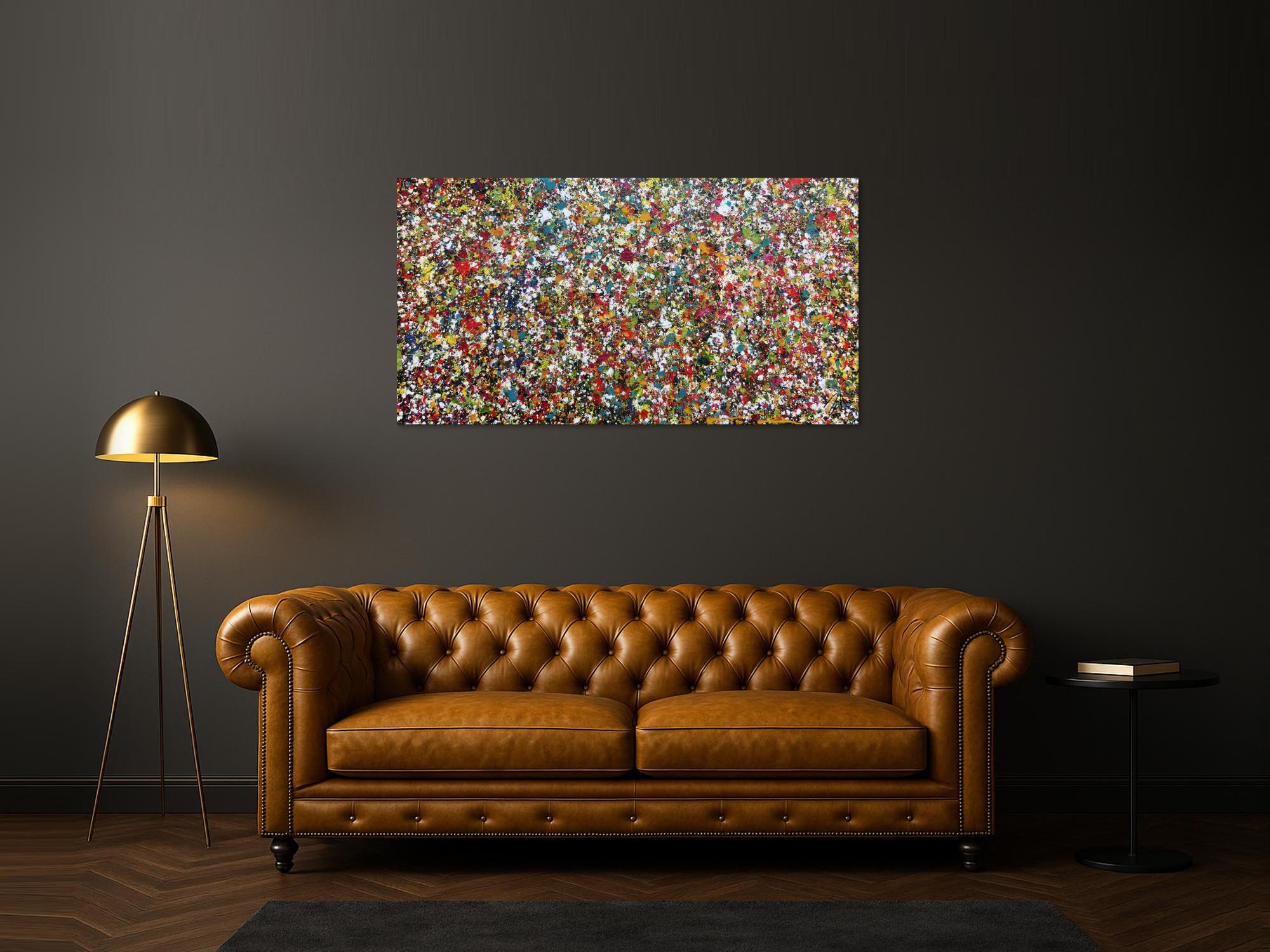 Sehr buntes Acrylgemälde abstrakt mit vielen kleinen bunten Flecken