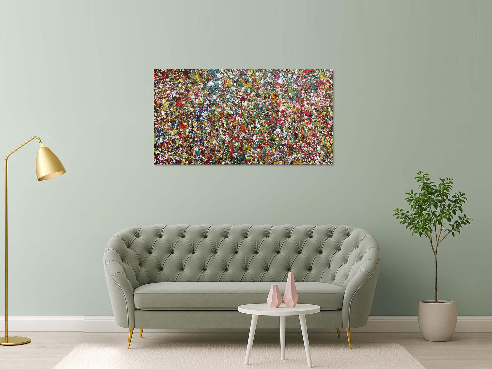 Sehr buntes Acrylgemälde abstrakt mit vielen kleinen bunten Flecken