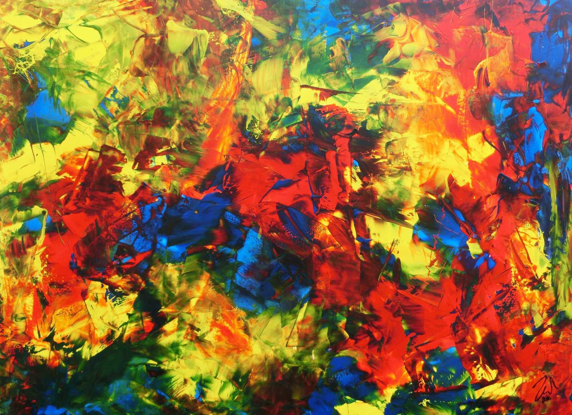 Modernes abstraktes Acrylgemälde sehr bunt und zeitgenössisch