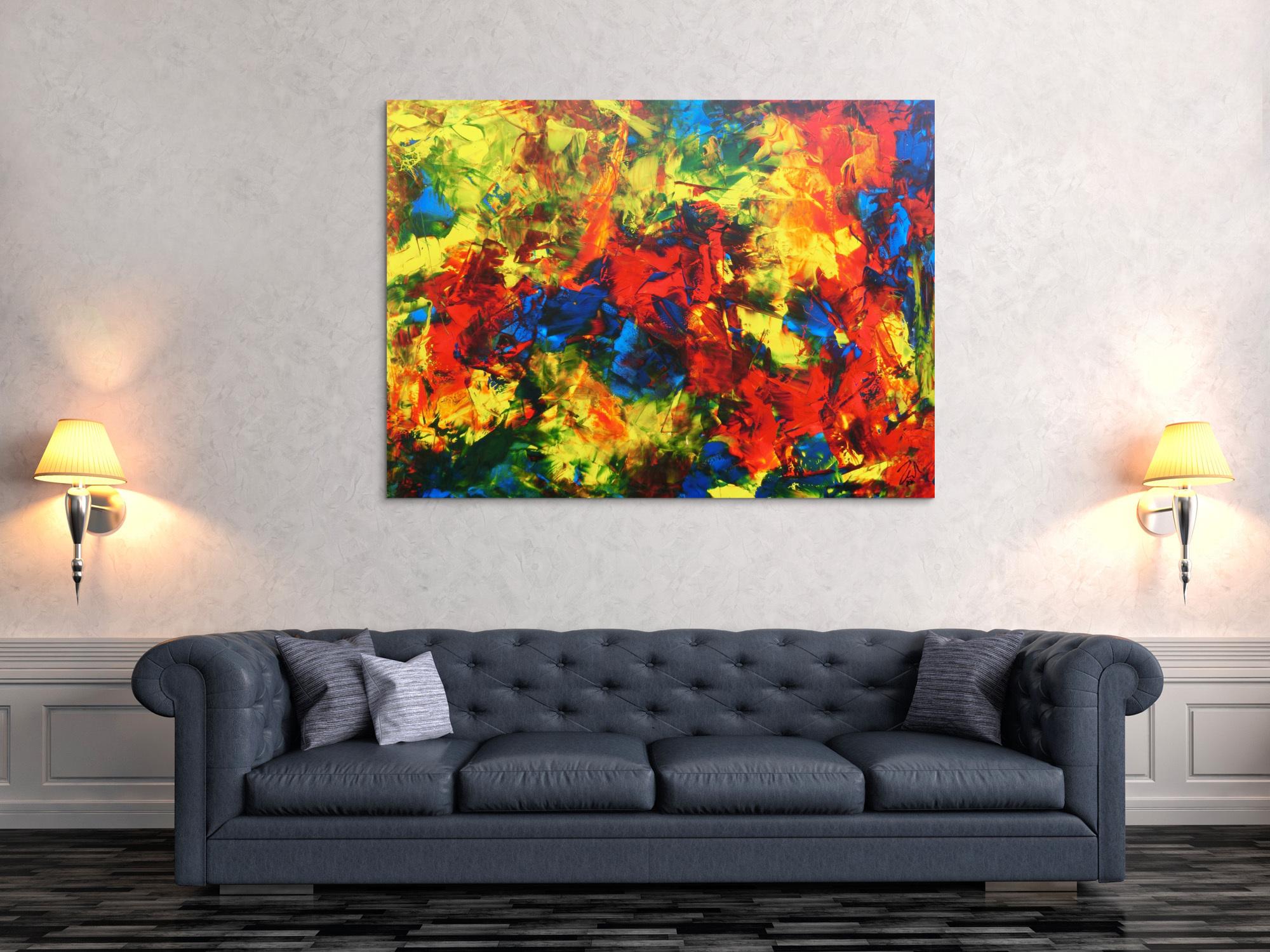 Modernes abstraktes Acrylgemälde sehr bunt und zeitgenössisch