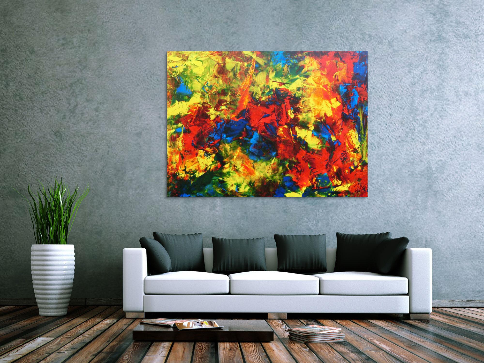 Modernes abstraktes Acrylgemälde sehr bunt und zeitgenössisch