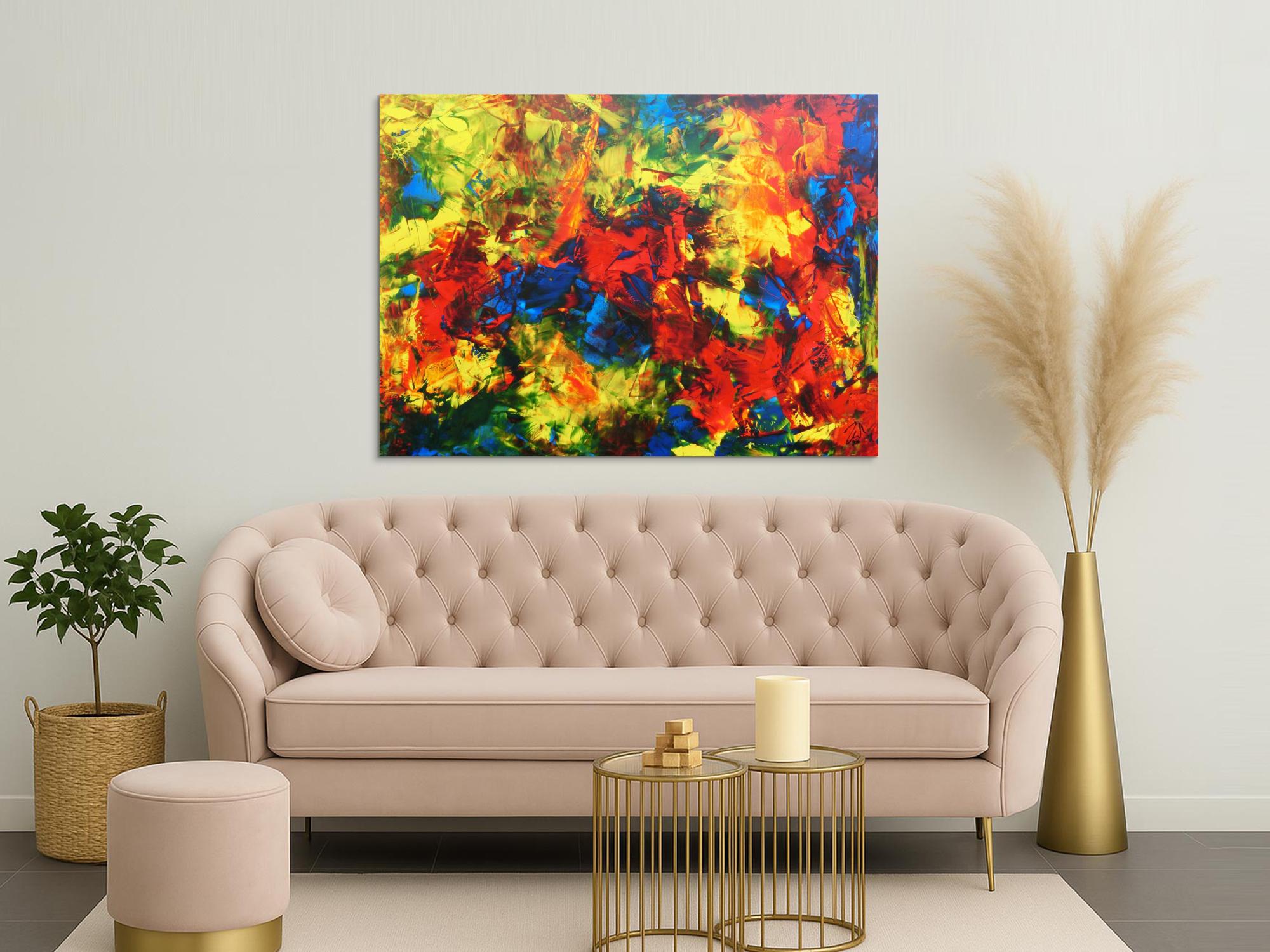 Modernes abstraktes Acrylgemälde sehr bunt und zeitgenössisch