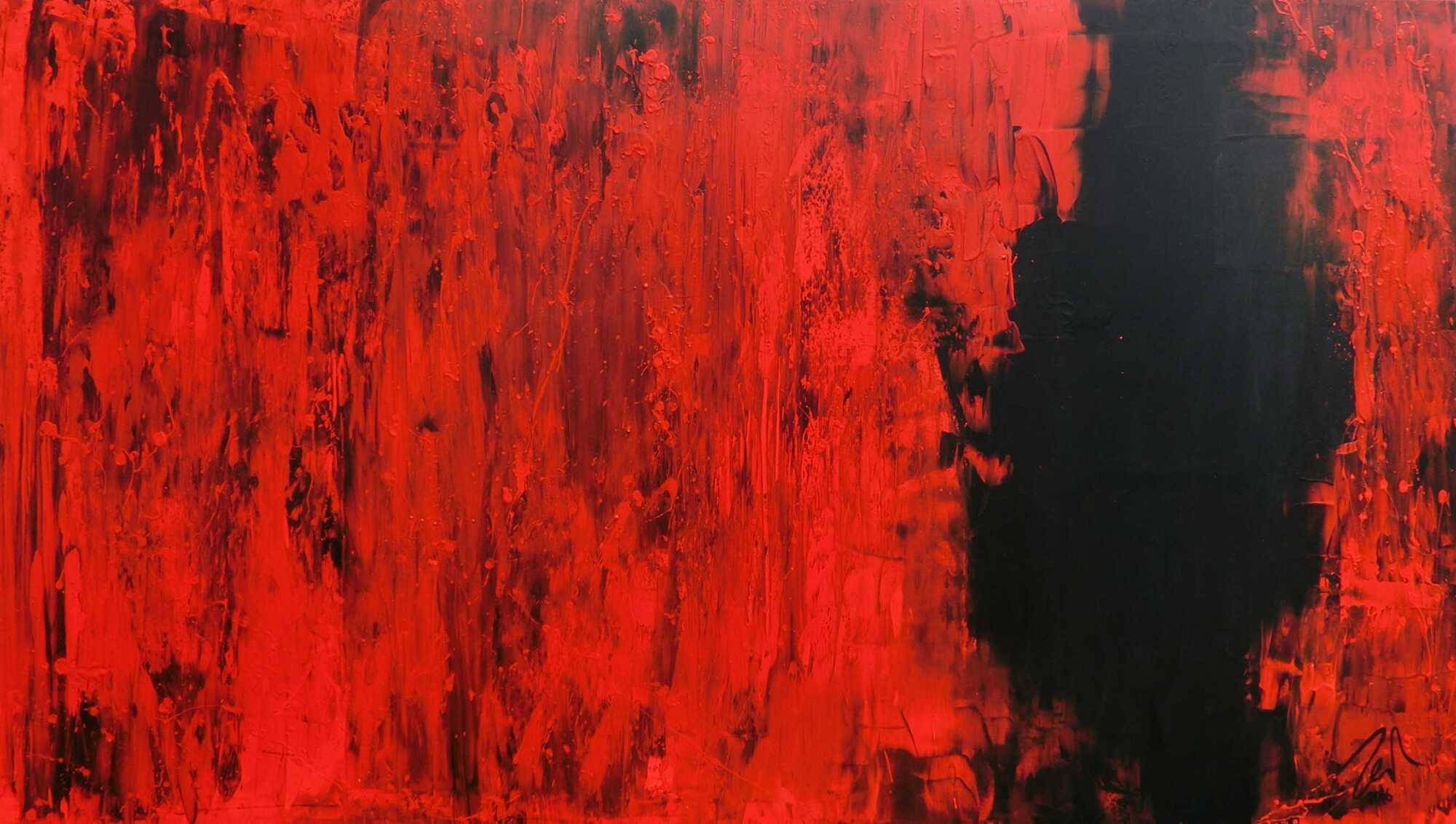 Modernes abstraktes Acrylgemälde in rot und schwarz minimalistisch