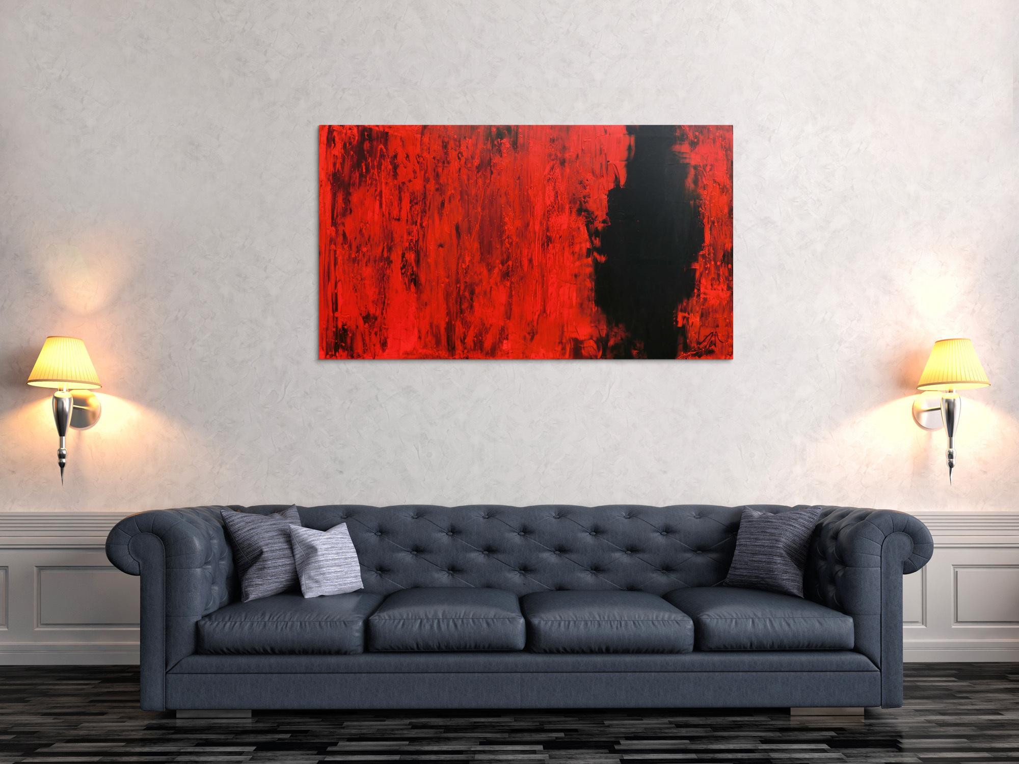 Modernes abstraktes Acrylgemälde in rot und schwarz minimalistisch