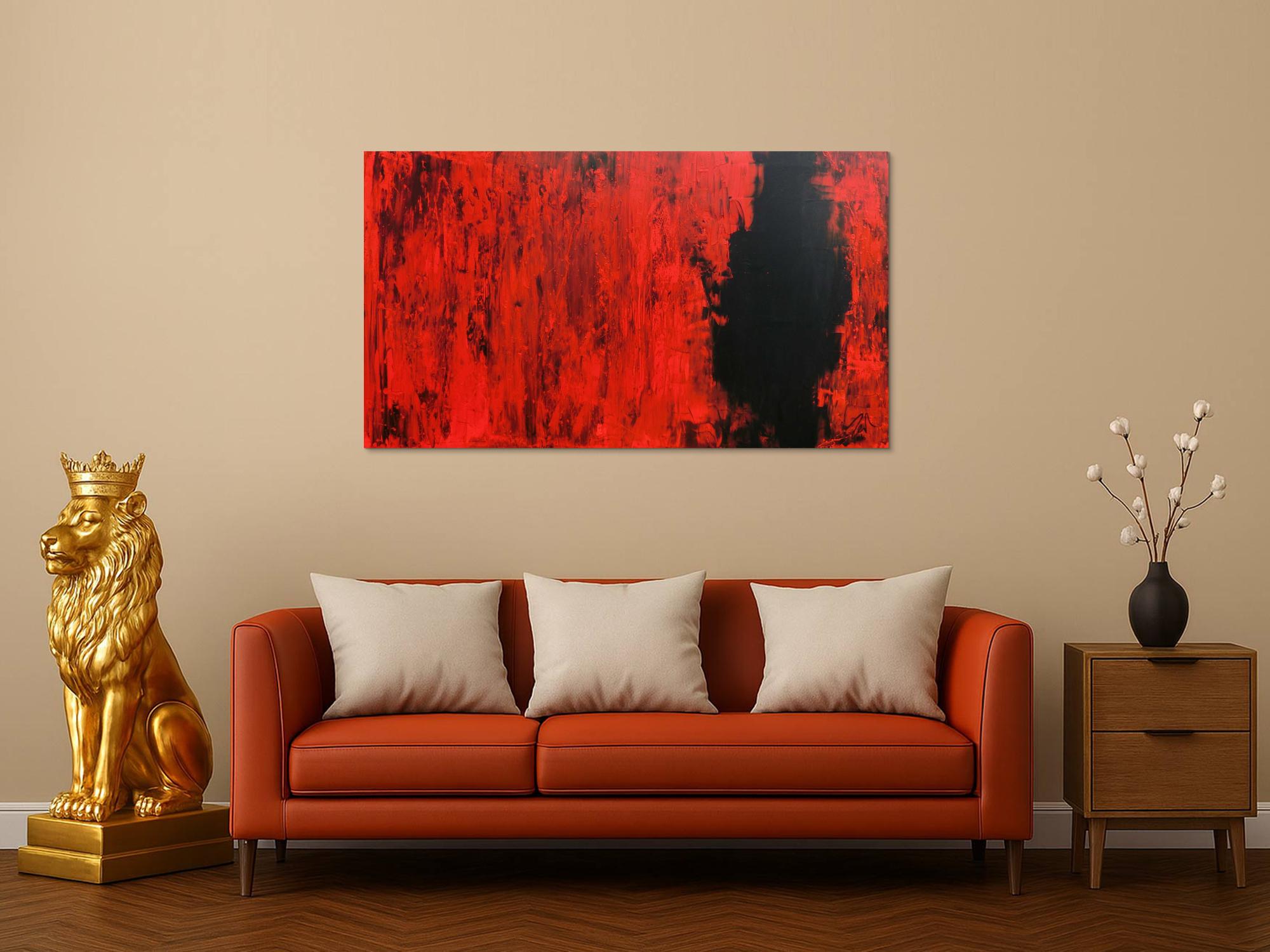 Modernes abstraktes Acrylgemälde in rot und schwarz minimalistisch