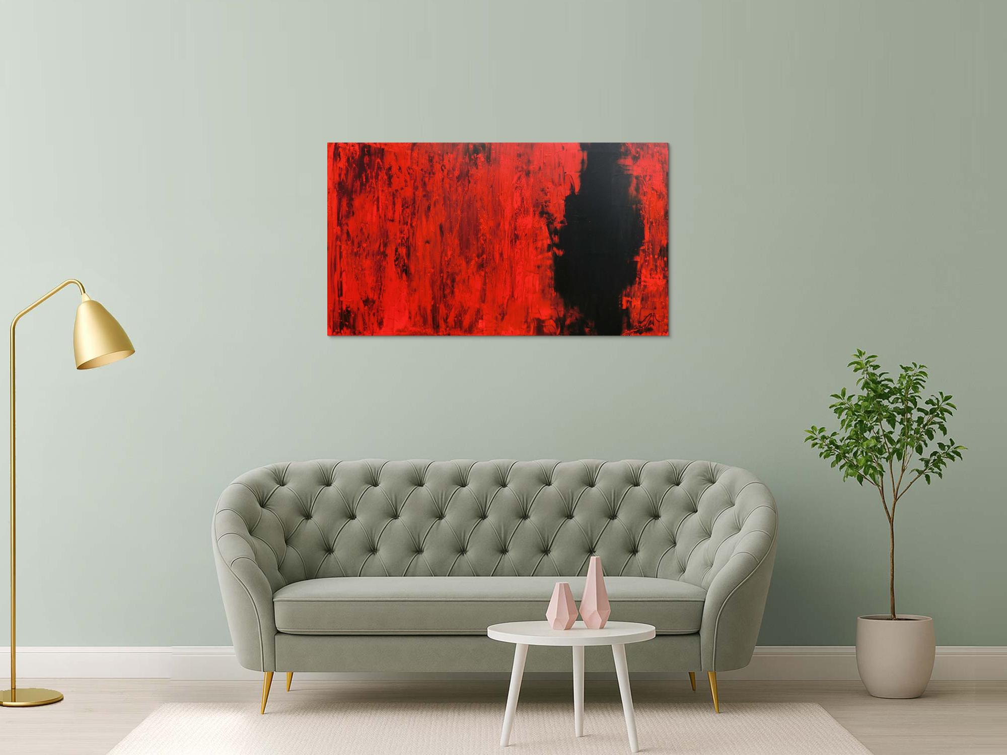 Modernes abstraktes Acrylgemälde in rot und schwarz minimalistisch