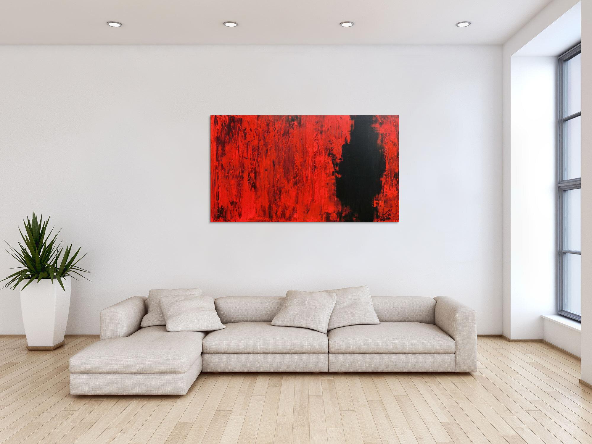 Modernes abstraktes Acrylgemälde in rot und schwarz minimalistisch