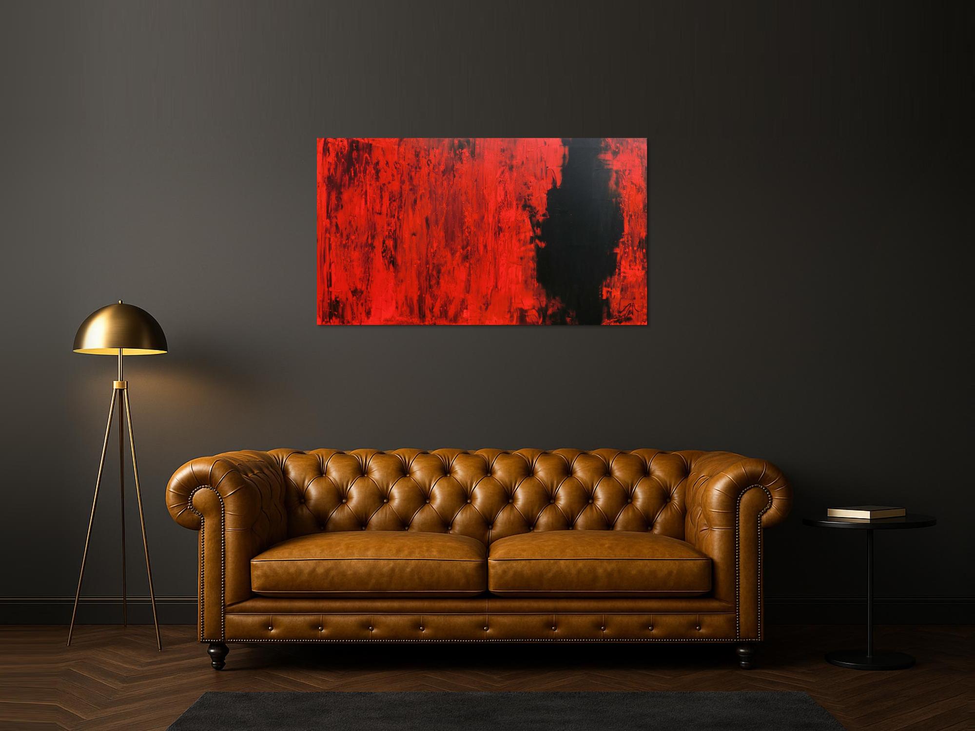 Modernes abstraktes Acrylgemälde in rot und schwarz minimalistisch