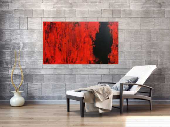 Modernes abstraktes Acrylgemälde in rot und schwarz minimalistisch