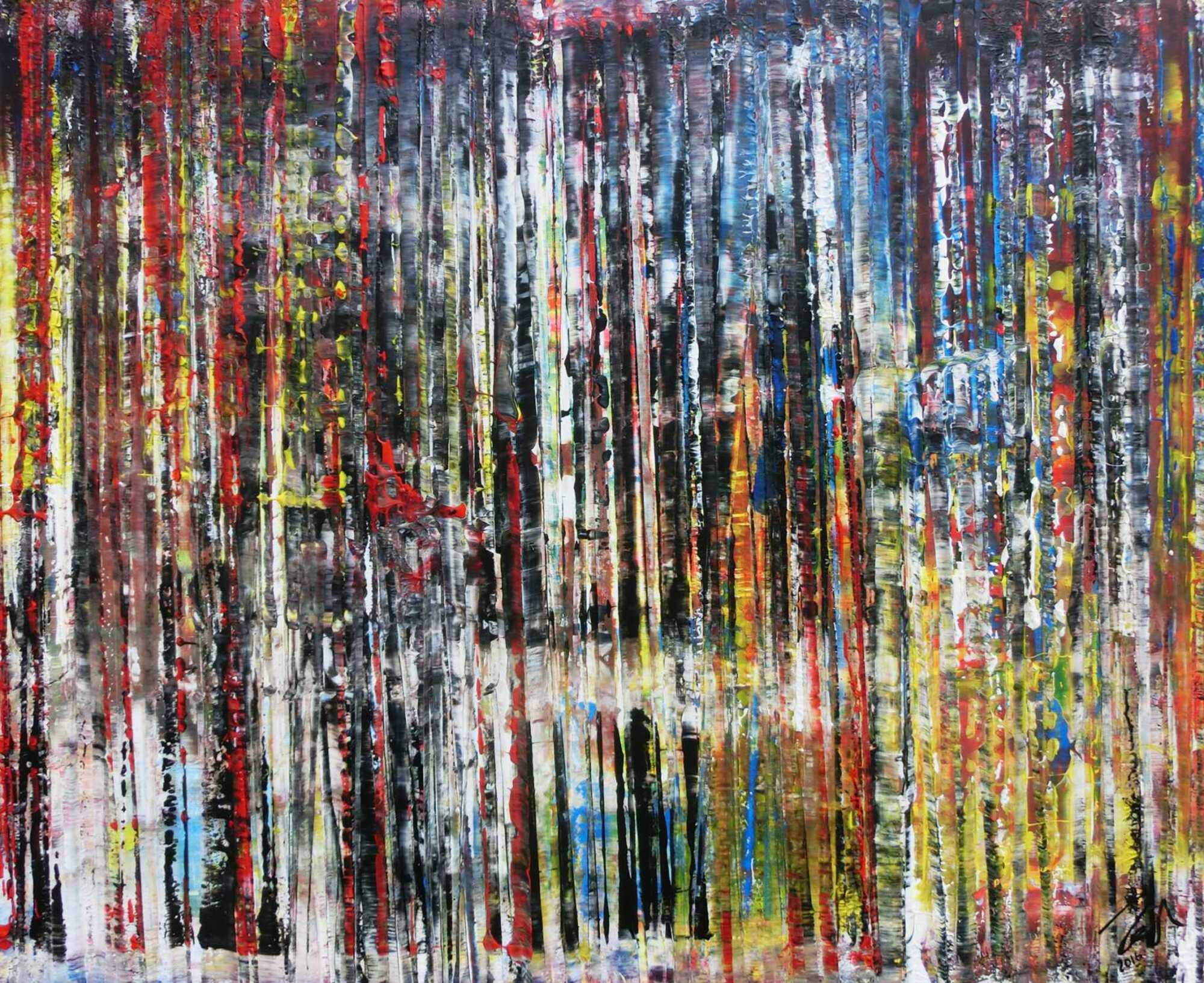 Sehr buntes abstraktes Acrylgemälde in Spachteltechnik