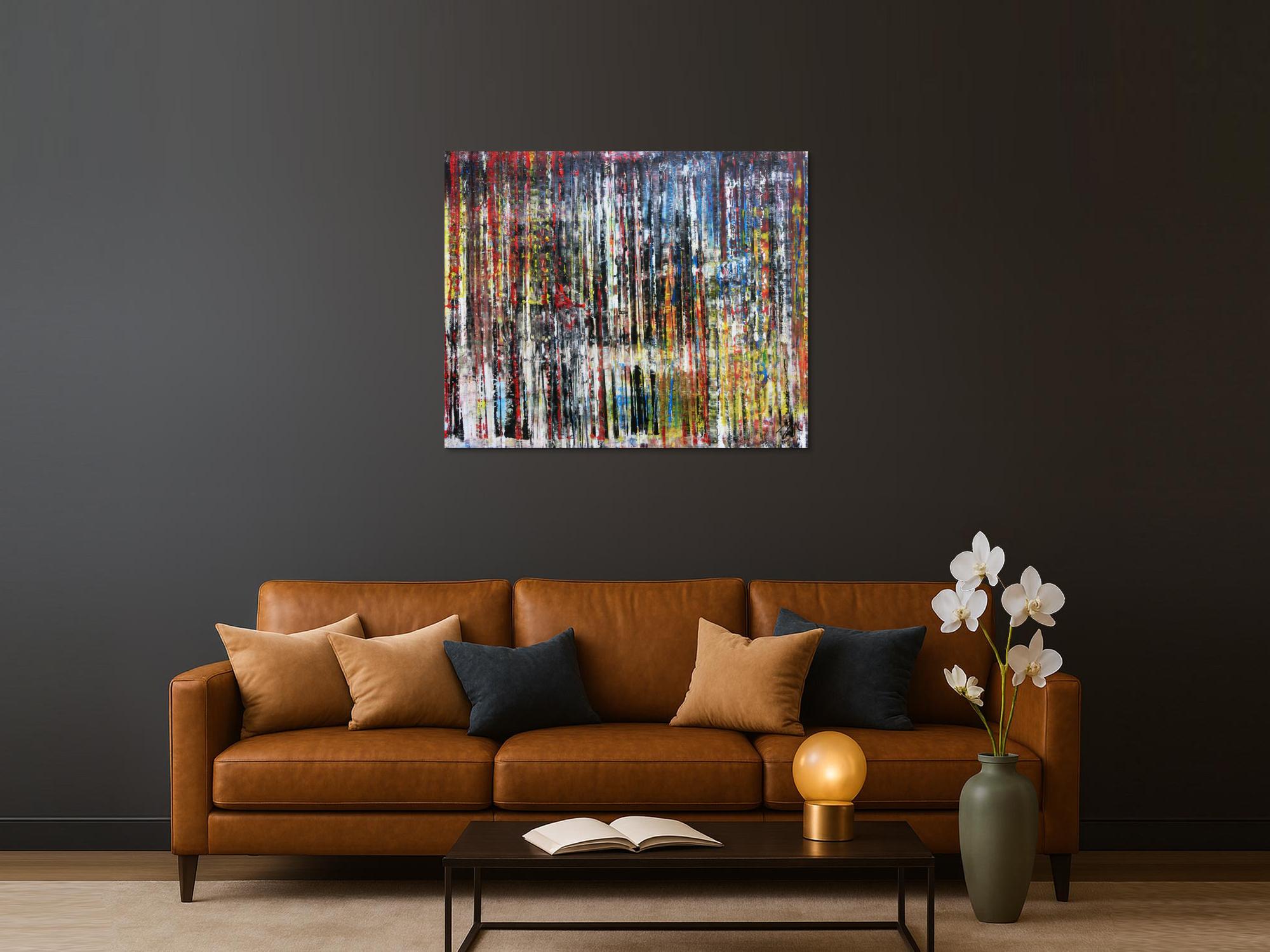 Sehr buntes abstraktes Acrylgemälde in Spachteltechnik