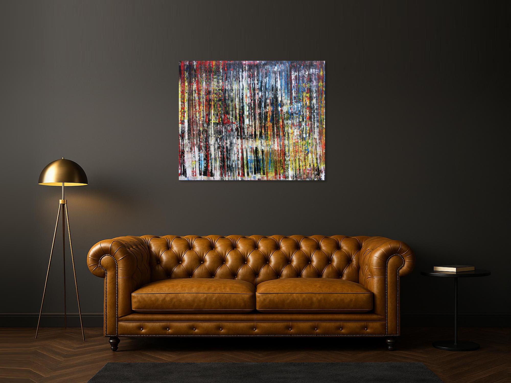 Sehr buntes abstraktes Acrylgemälde in Spachteltechnik