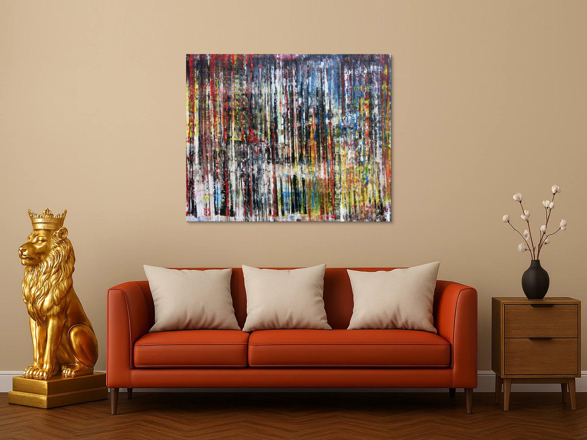 Sehr buntes abstraktes Acrylgemälde in Spachteltechnik