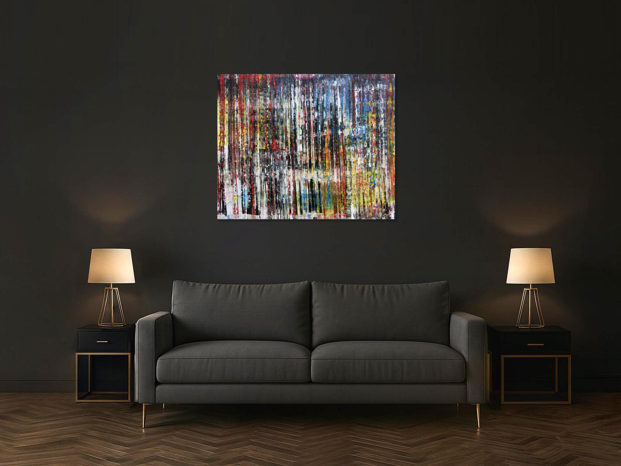 Sehr buntes abstraktes Acrylgemälde in Spachteltechnik