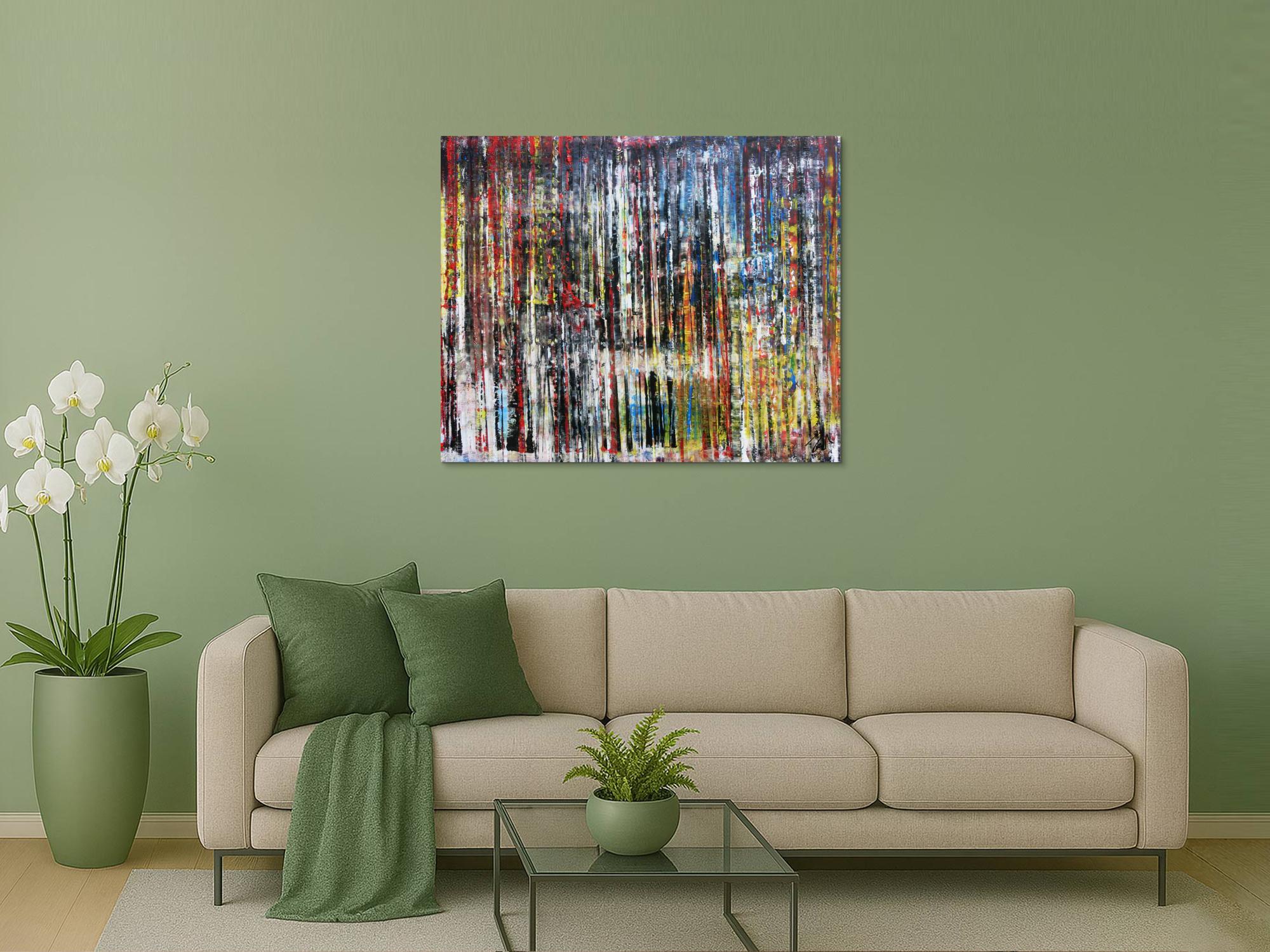 Sehr buntes abstraktes Acrylgemälde in Spachteltechnik