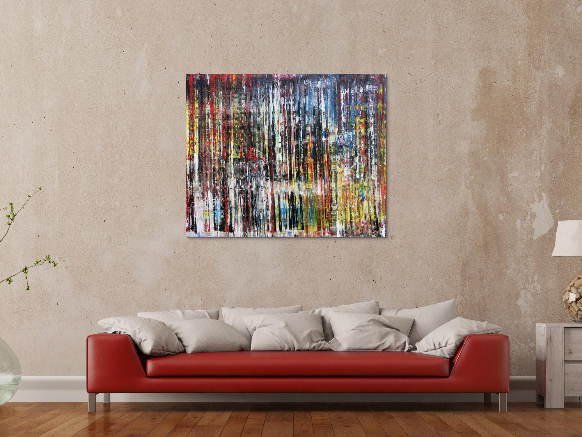 Sehr buntes abstraktes Acrylgemälde in Spachteltechnik