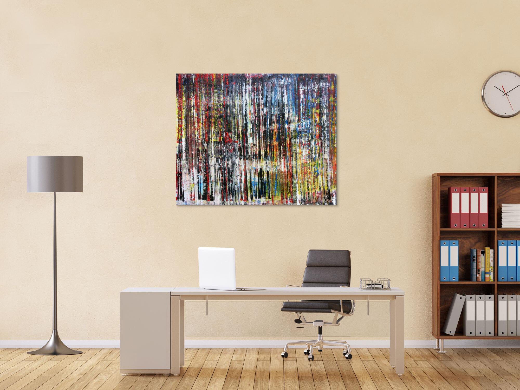 Sehr buntes abstraktes Acrylgemälde in Spachteltechnik