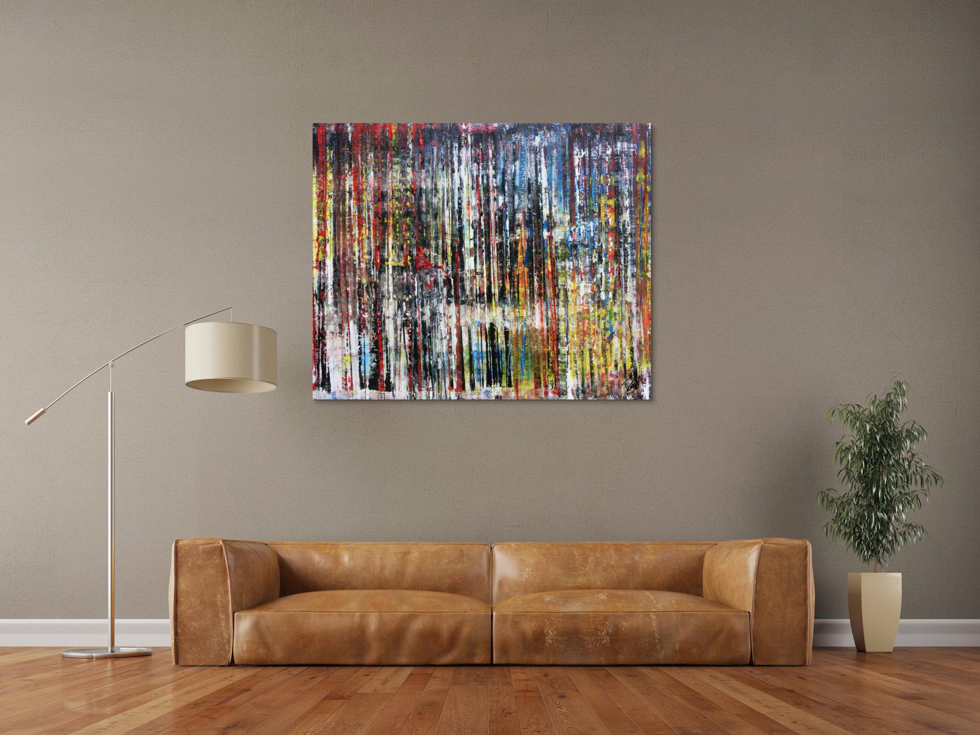 Sehr buntes abstraktes Acrylgemälde in Spachteltechnik