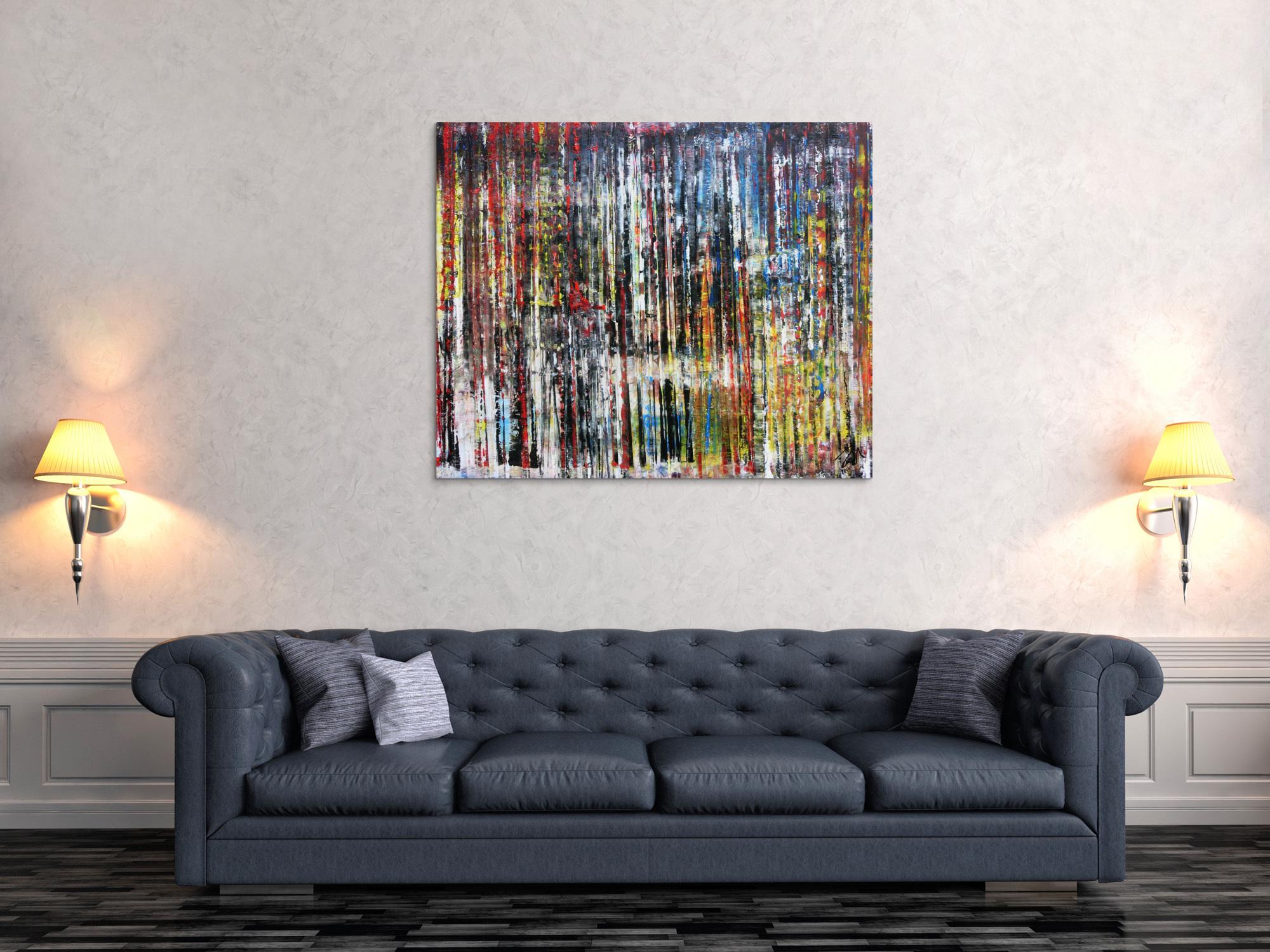 Sehr buntes abstraktes Acrylgemälde in Spachteltechnik