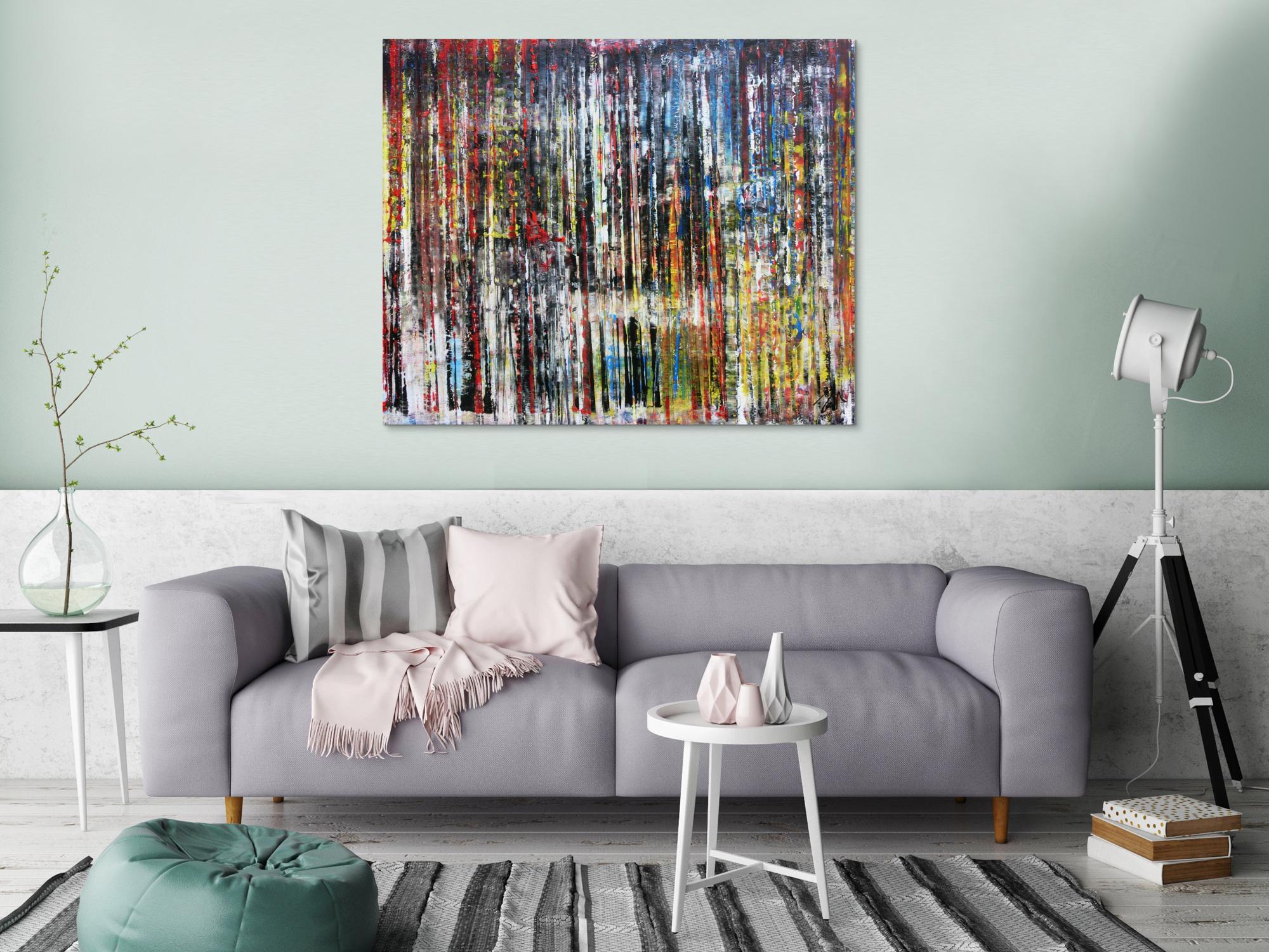 Sehr buntes abstraktes Acrylgemälde in Spachteltechnik