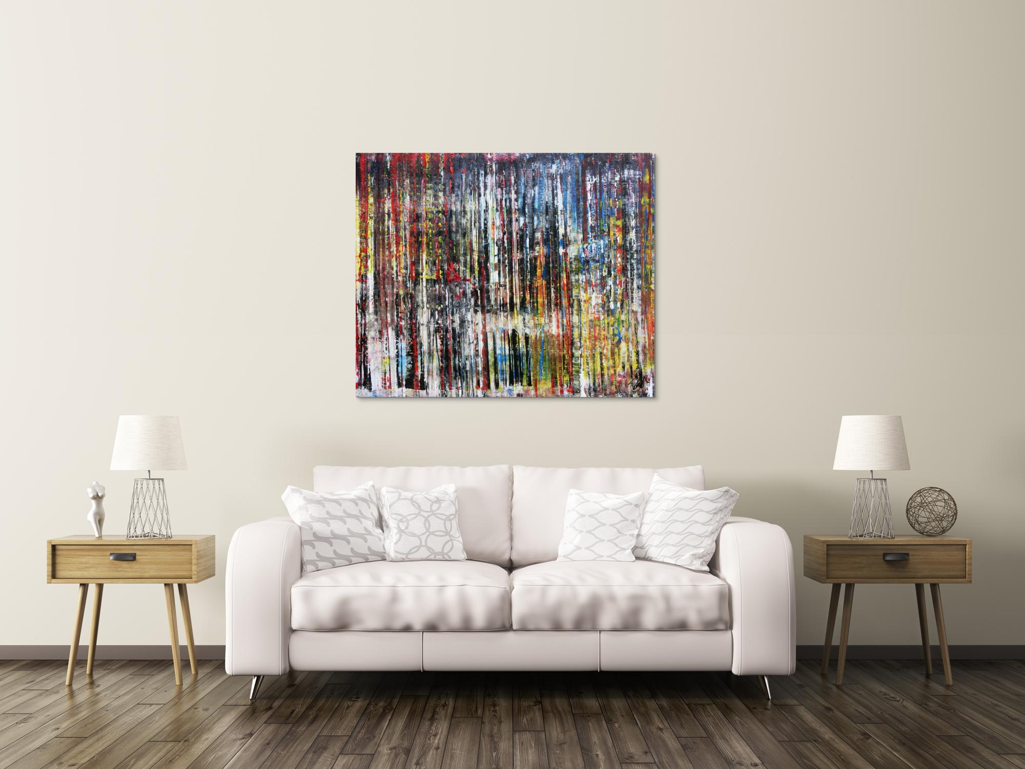 Sehr buntes abstraktes Acrylgemälde in Spachteltechnik