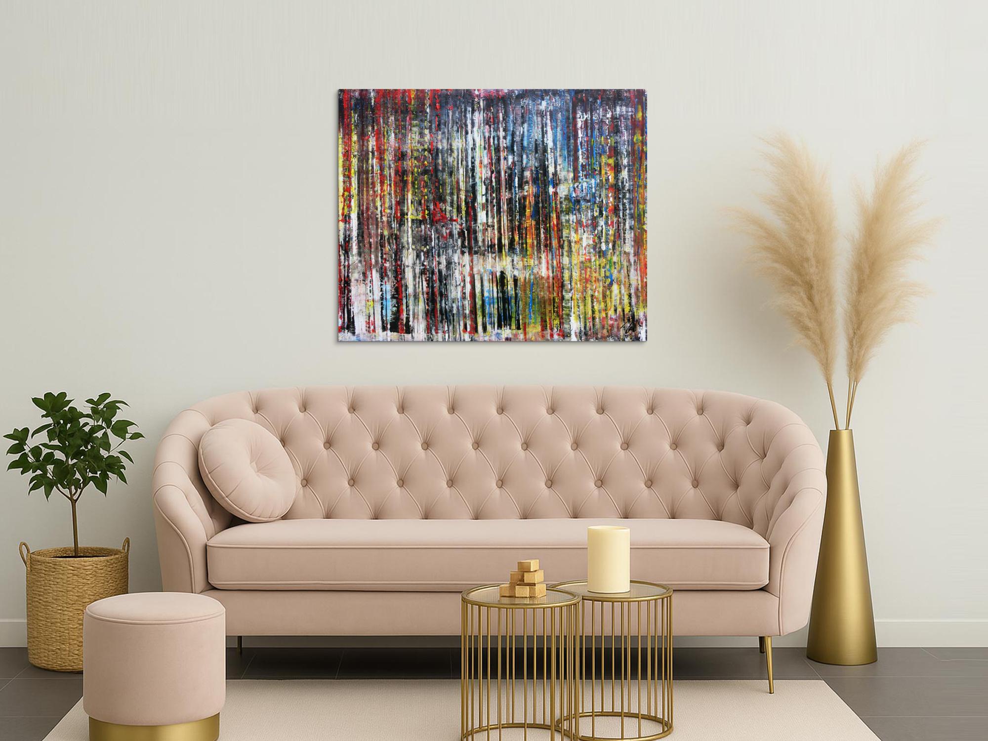 Sehr buntes abstraktes Acrylgemälde in Spachteltechnik