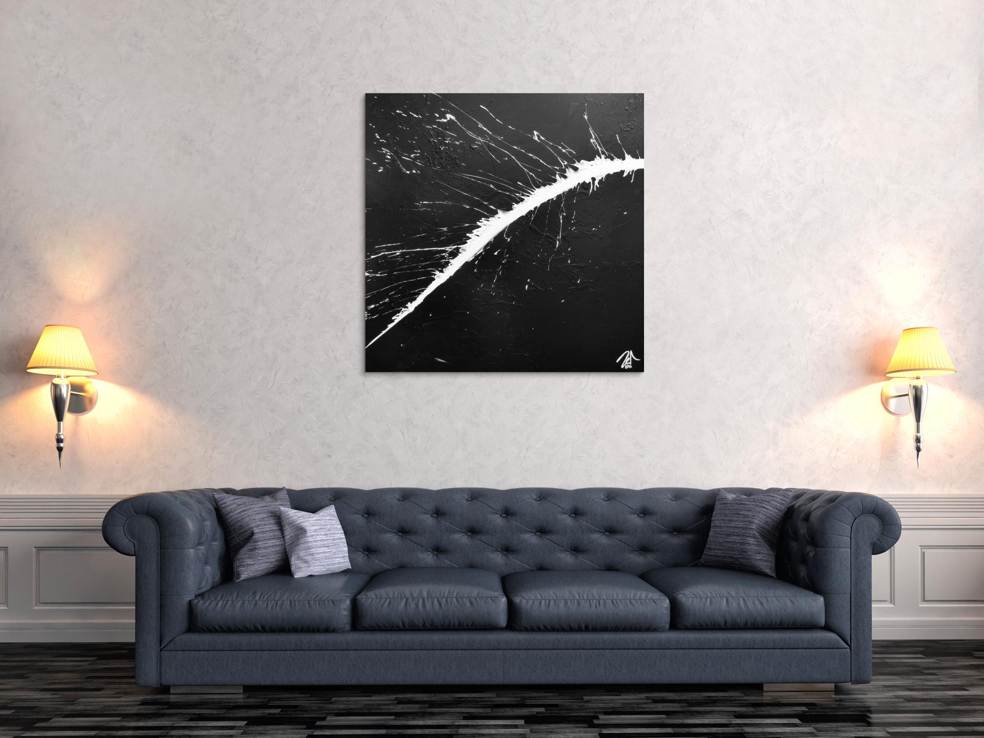 Modernes minimalistisches Acrylgemälde in schwarz weiß