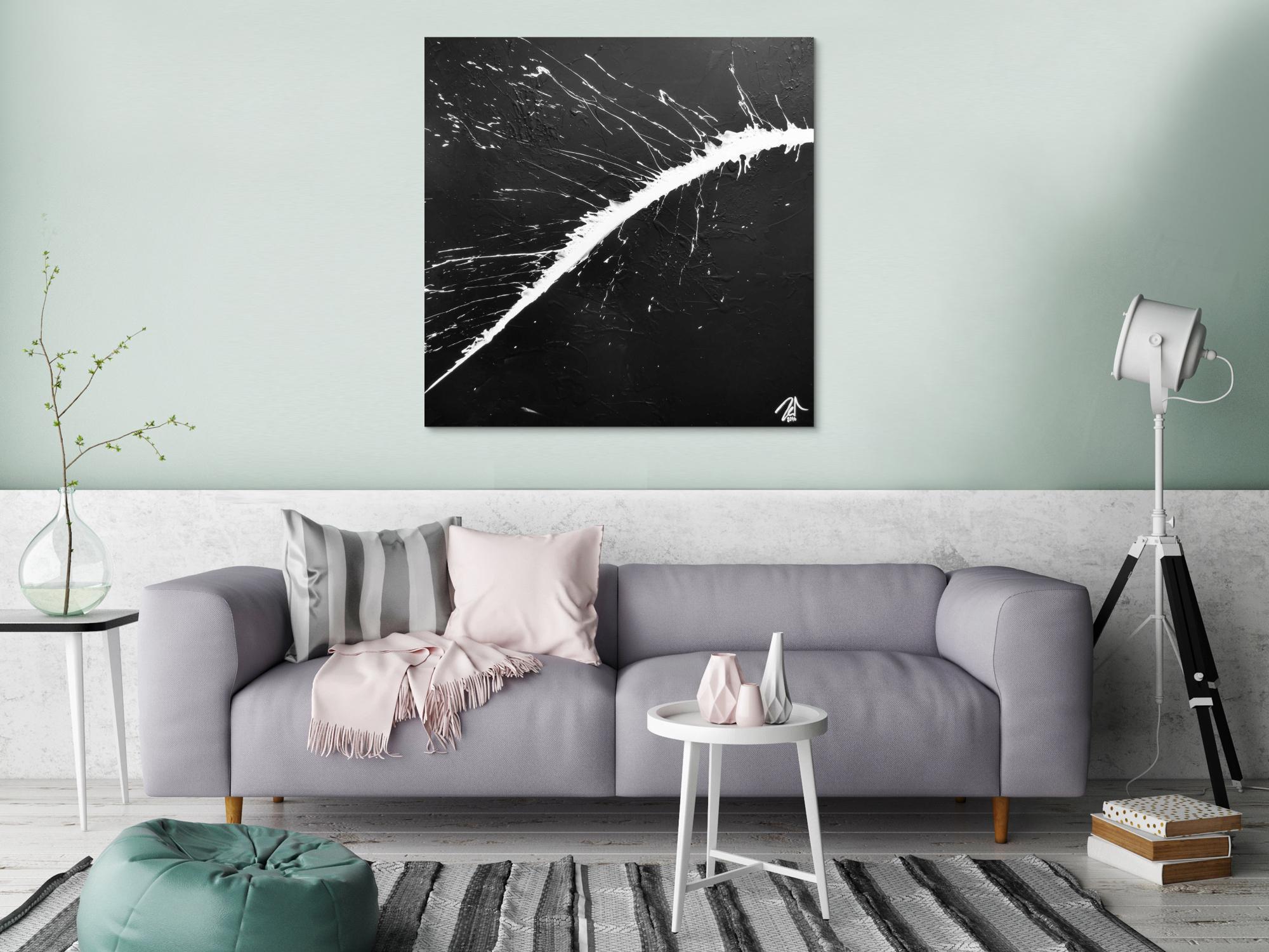 Modernes minimalistisches Acrylgemälde in schwarz weiß