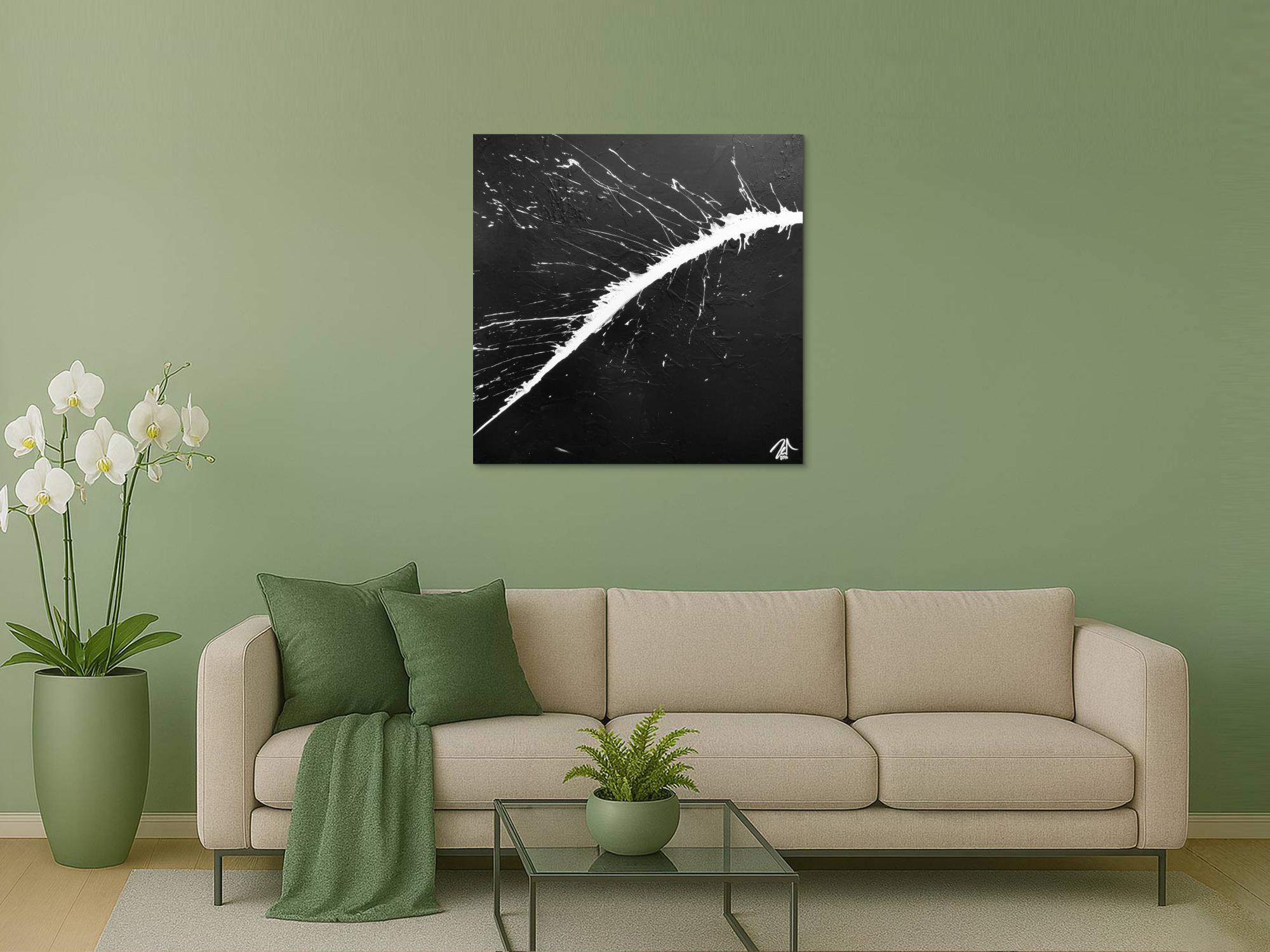 Modernes minimalistisches Acrylgemälde in schwarz weiß