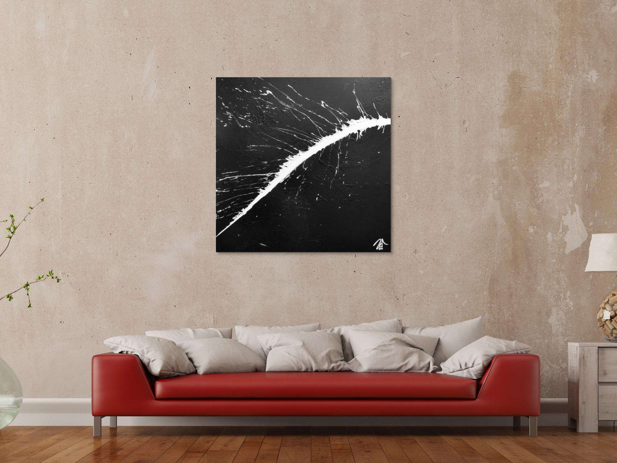 Modernes minimalistisches Acrylgemälde in schwarz weiß