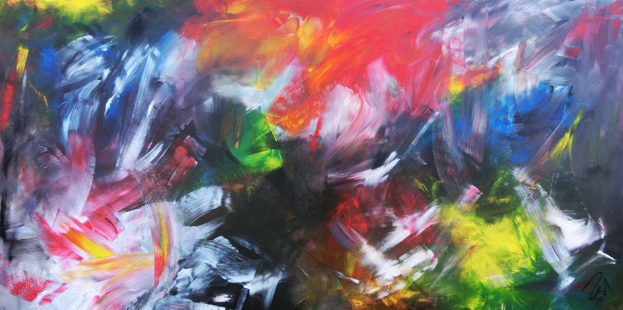 Abstraktes Acrylgemälde mit vielen Farben bunt und modern