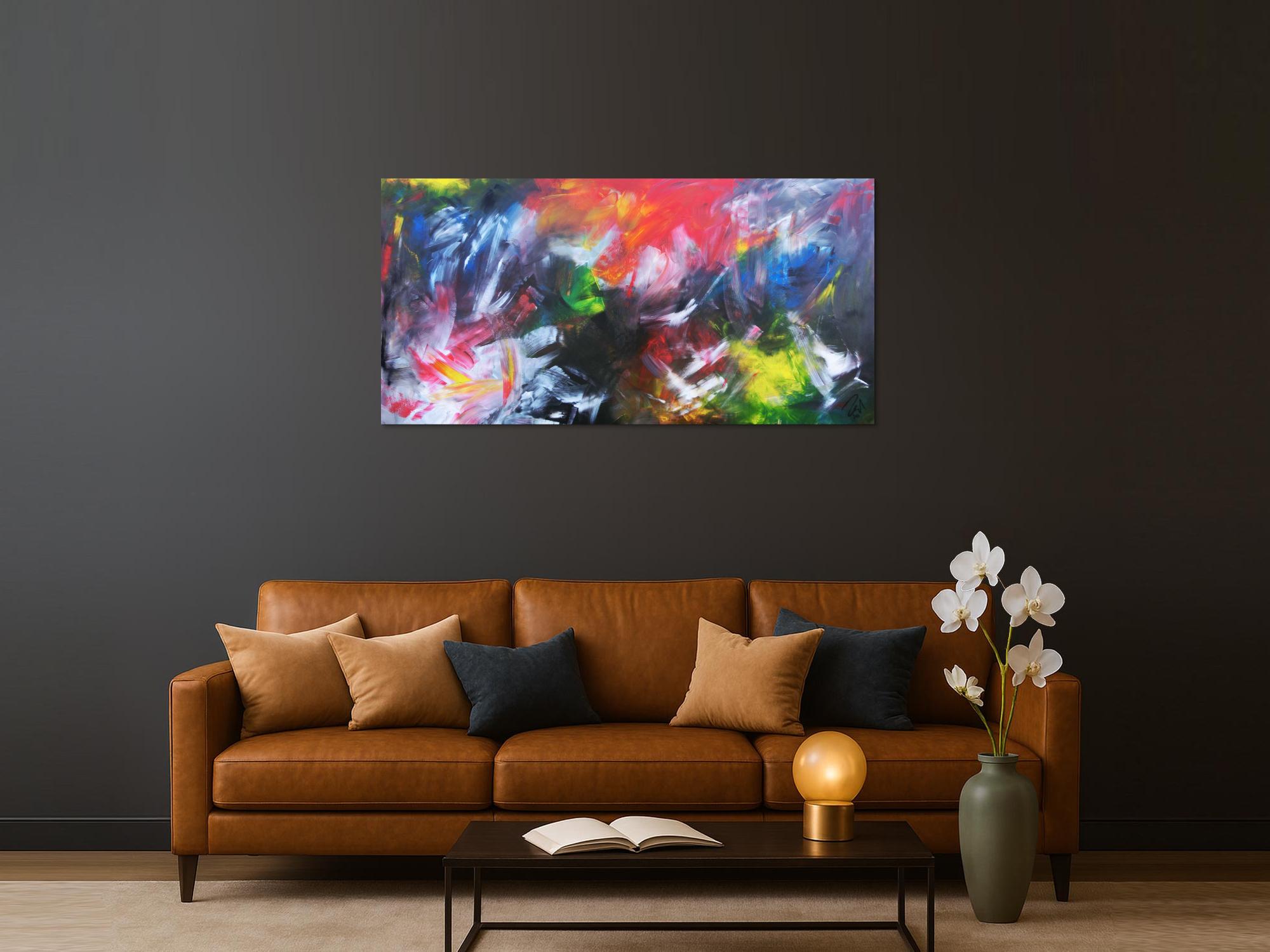 Abstraktes Acrylgemälde mit vielen Farben bunt und modern