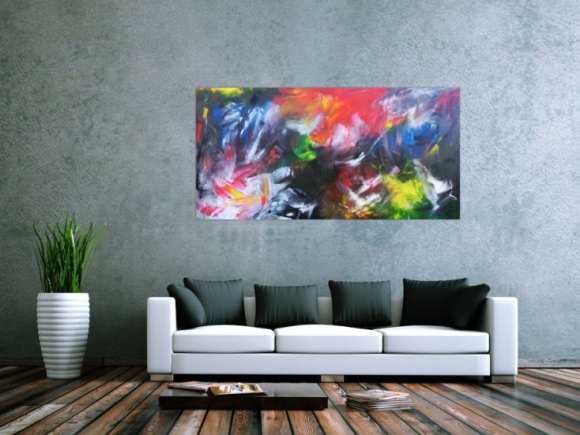 Abstraktes Acrylgemälde mit vielen Farben bunt und modern