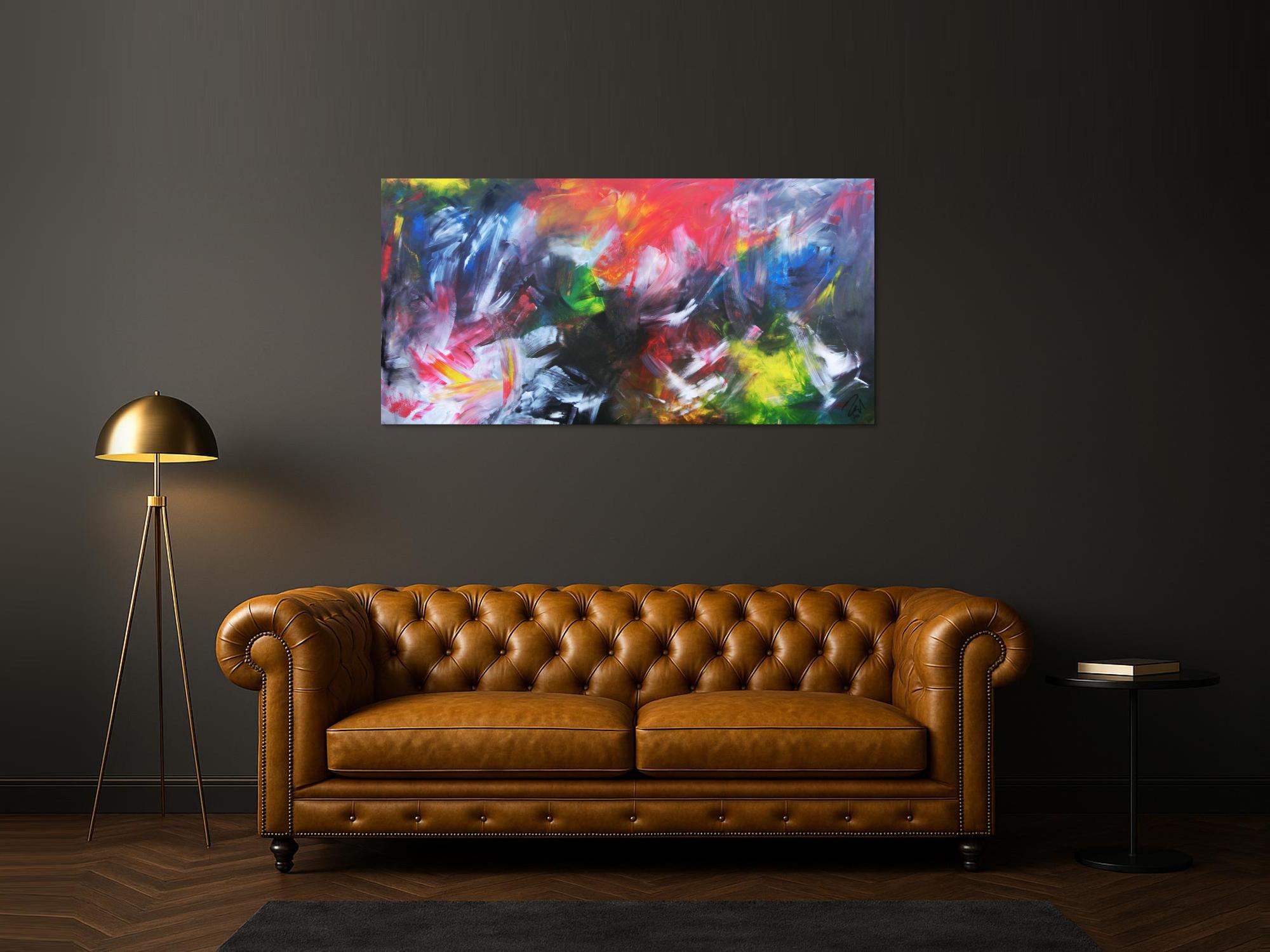 Abstraktes Acrylgemälde mit vielen Farben bunt und modern