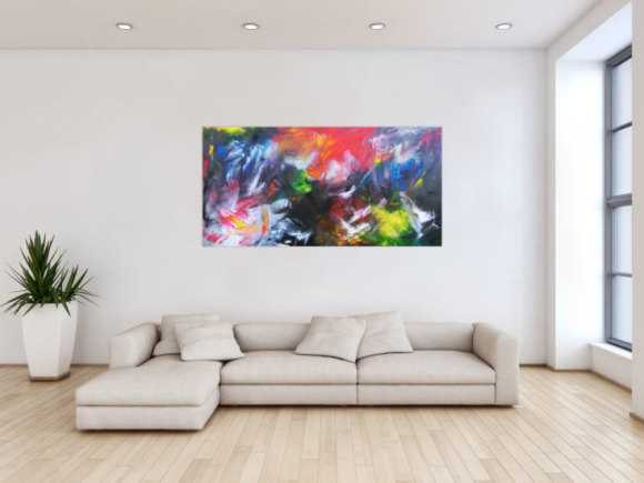 Abstraktes Acrylgemälde mit vielen Farben bunt und modern