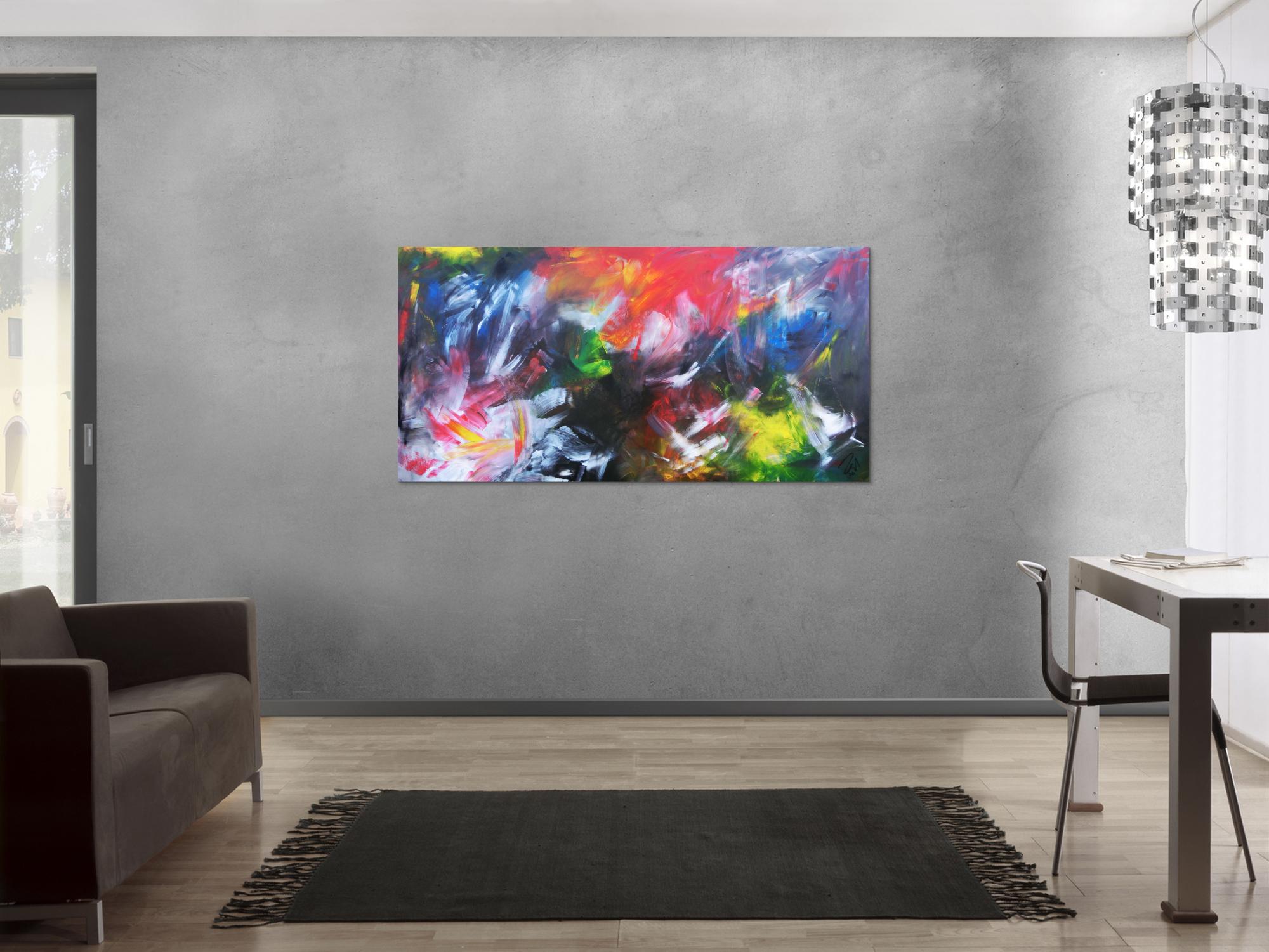 Abstraktes Acrylgemälde mit vielen Farben bunt und modern