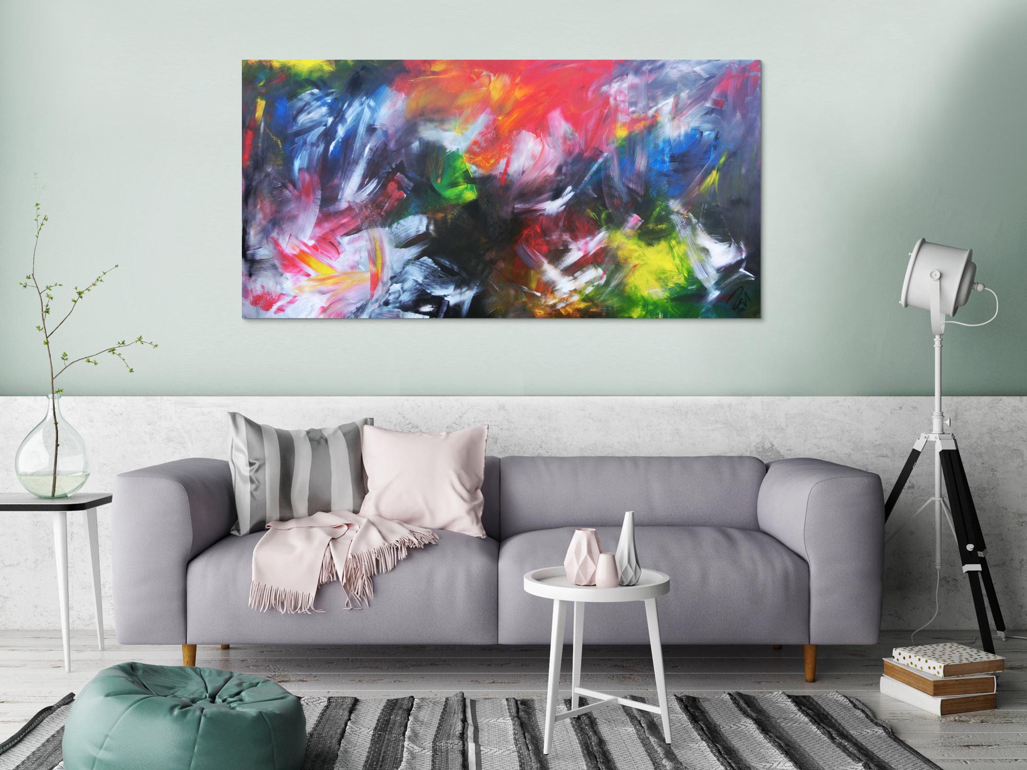 Abstraktes Acrylgemälde mit vielen Farben bunt und modern