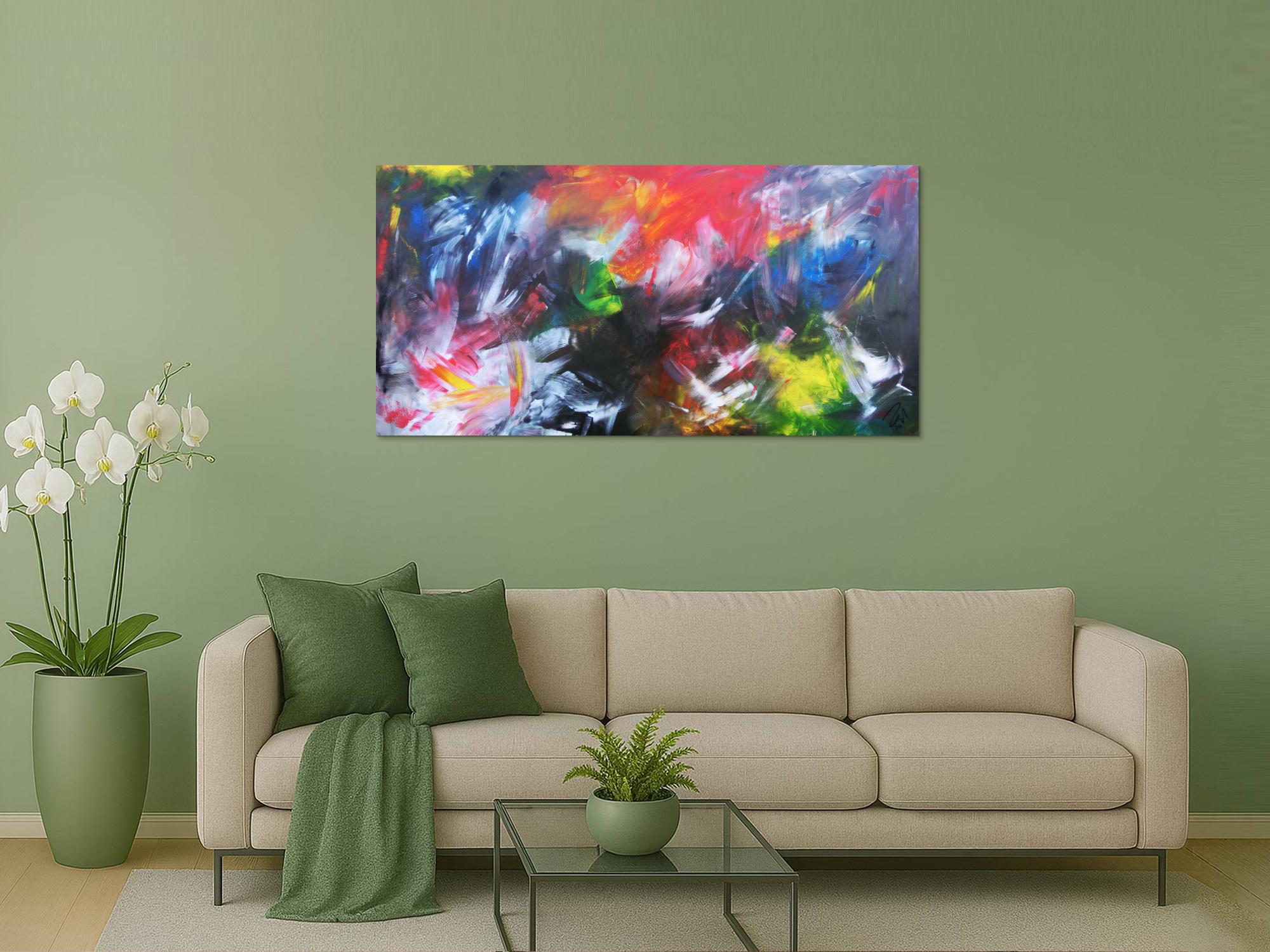 Abstraktes Acrylgemälde mit vielen Farben bunt und modern