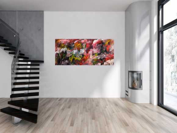 Original Gemälde abstrakt 80x180cm Action Painting Modern Art handgemalt Mischtechnik bunt schwarz weiß Unikat