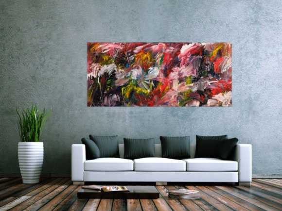 Original Gemälde abstrakt 80x180cm Action Painting Modern Art handgemalt Mischtechnik bunt schwarz weiß Unikat