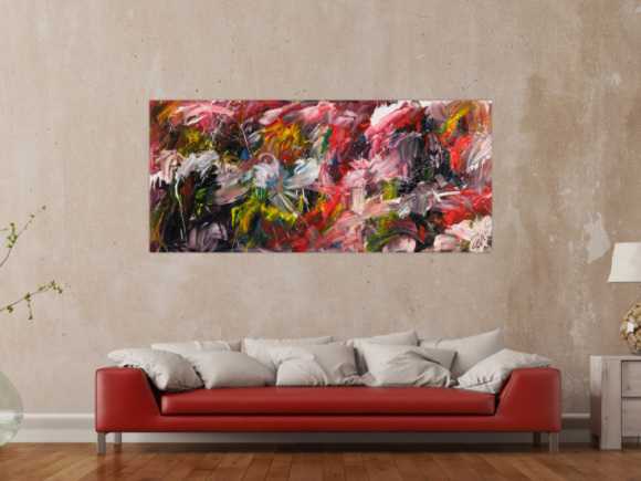 Original Gemälde abstrakt 80x180cm Action Painting Modern Art handgemalt Mischtechnik bunt schwarz weiß Unikat