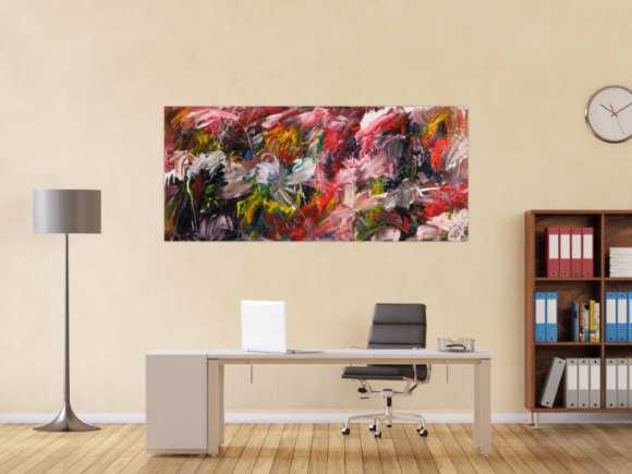 Original Gemälde abstrakt 80x180cm Action Painting Modern Art handgemalt Mischtechnik bunt schwarz weiß Unikat
