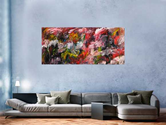 Original Gemälde abstrakt 80x180cm Action Painting Modern Art handgemalt Mischtechnik bunt schwarz weiß Unikat