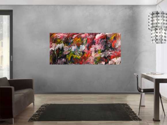 Original Gemälde abstrakt 80x180cm Action Painting Modern Art handgemalt Mischtechnik bunt schwarz weiß Unikat