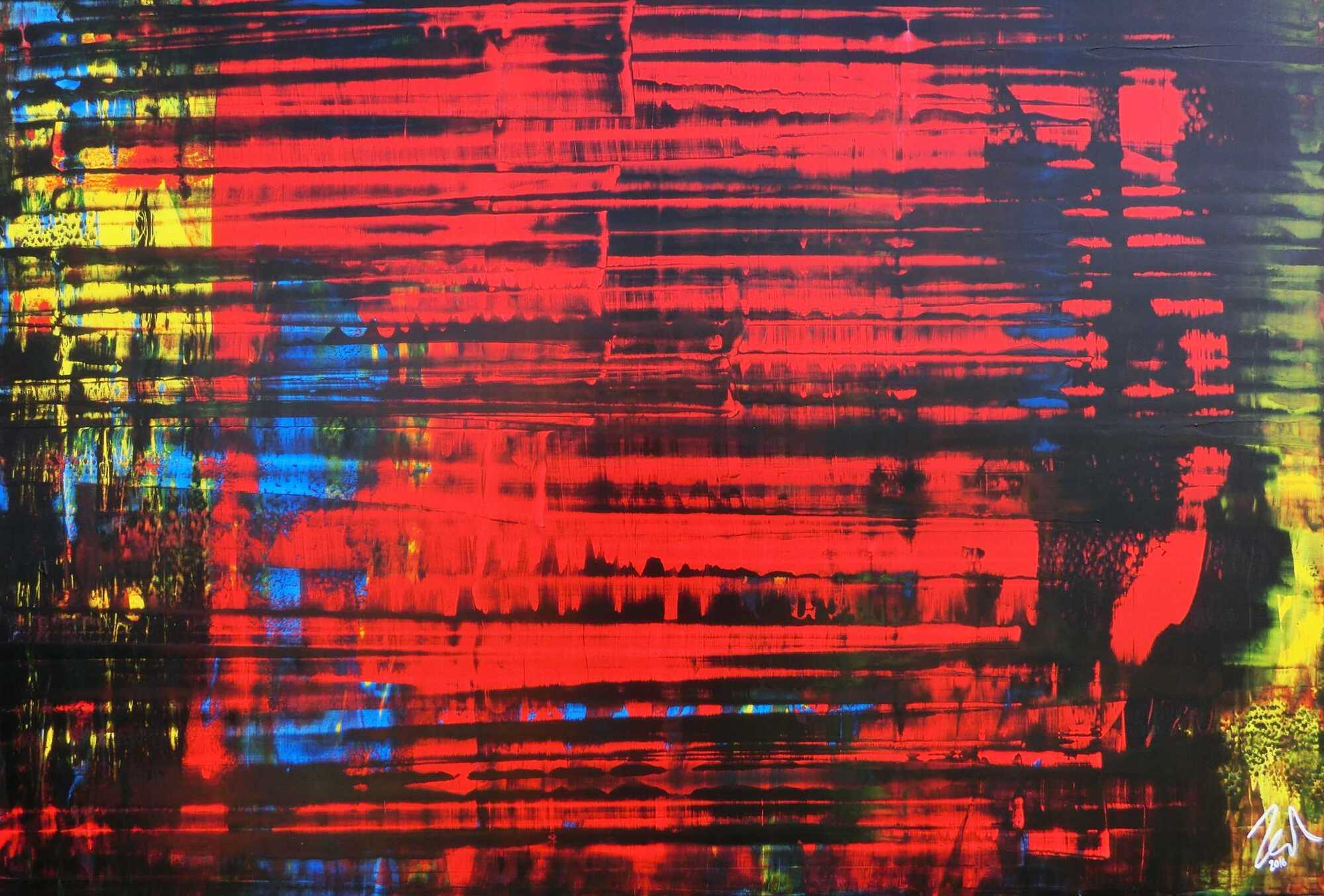 Abstraktes Acrylgemälde mit viel Rot modern und zeitgenössisch